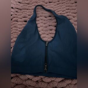 M/L Out from under jackie seamless zip up halter crop top/bralette blue color